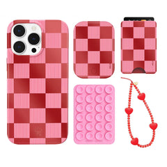 Rose Vibe Checkered iPhone Bundle Set - Wallet
