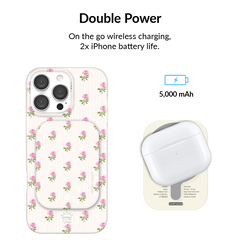 Pink Peony Floral Portable MagSafe Charger Power Pack