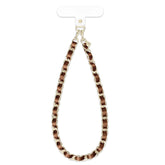 Brown Metallic Leather Chain Phone Charm