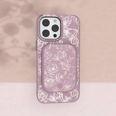Dusty Rose Chrome Floral Portable MagSafe Charger Power Pack