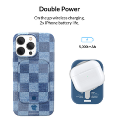 Denim Vibe Checkered Portable MagSafe Charger Power Pack