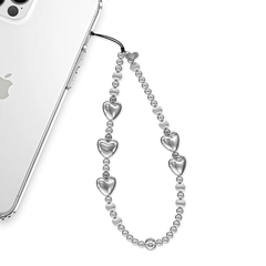 Metallic Silver Heart Phone Charm