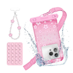 Pink Cherry Blossom Waterproof Floating Phone Pouch Bundle