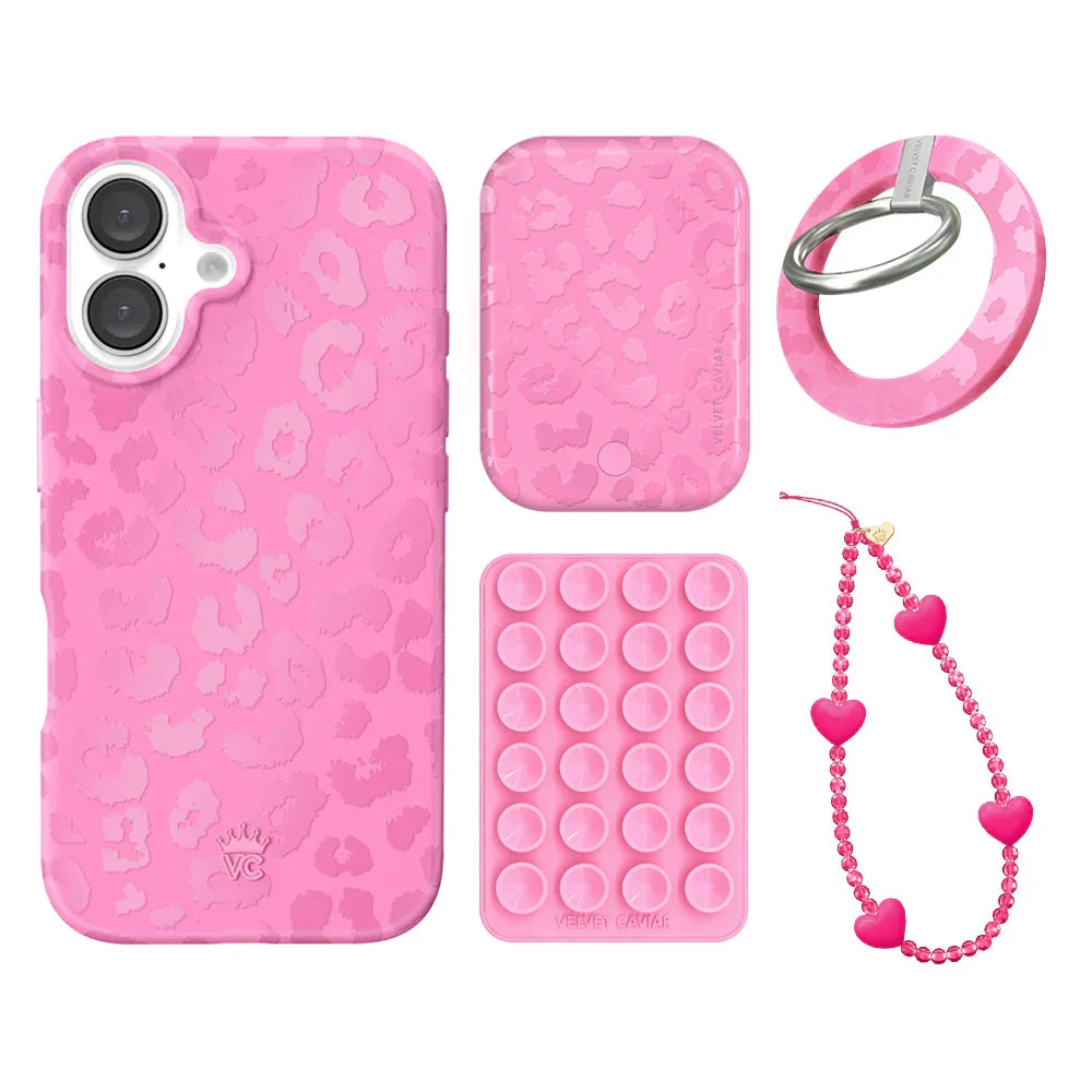 Hot Pink Leopard iPhone Bundle Set - Grip