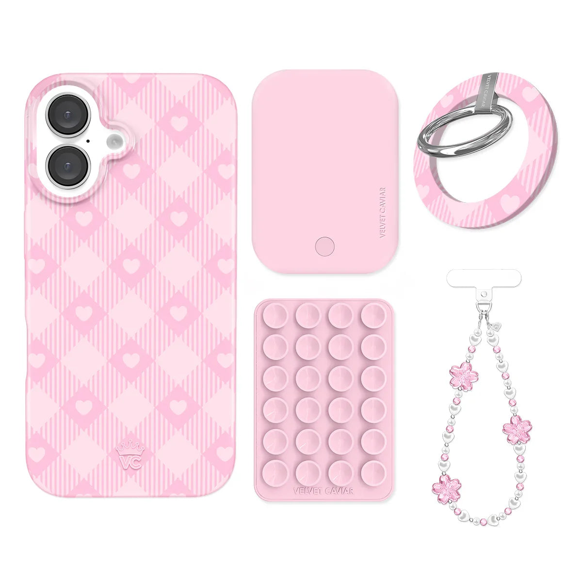 Dolly Pink Gingham iPhone Bundle Set - Grip