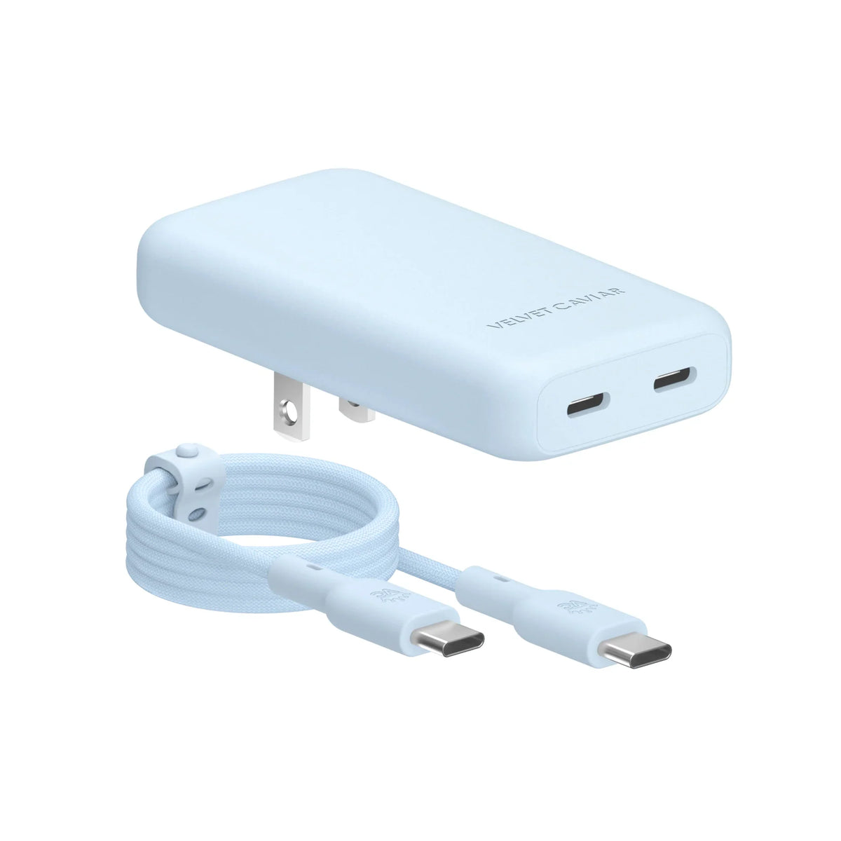 Whisper Blue Fast Charging Set, Dual Port Wall Adapter + 6ft USB-C Cable