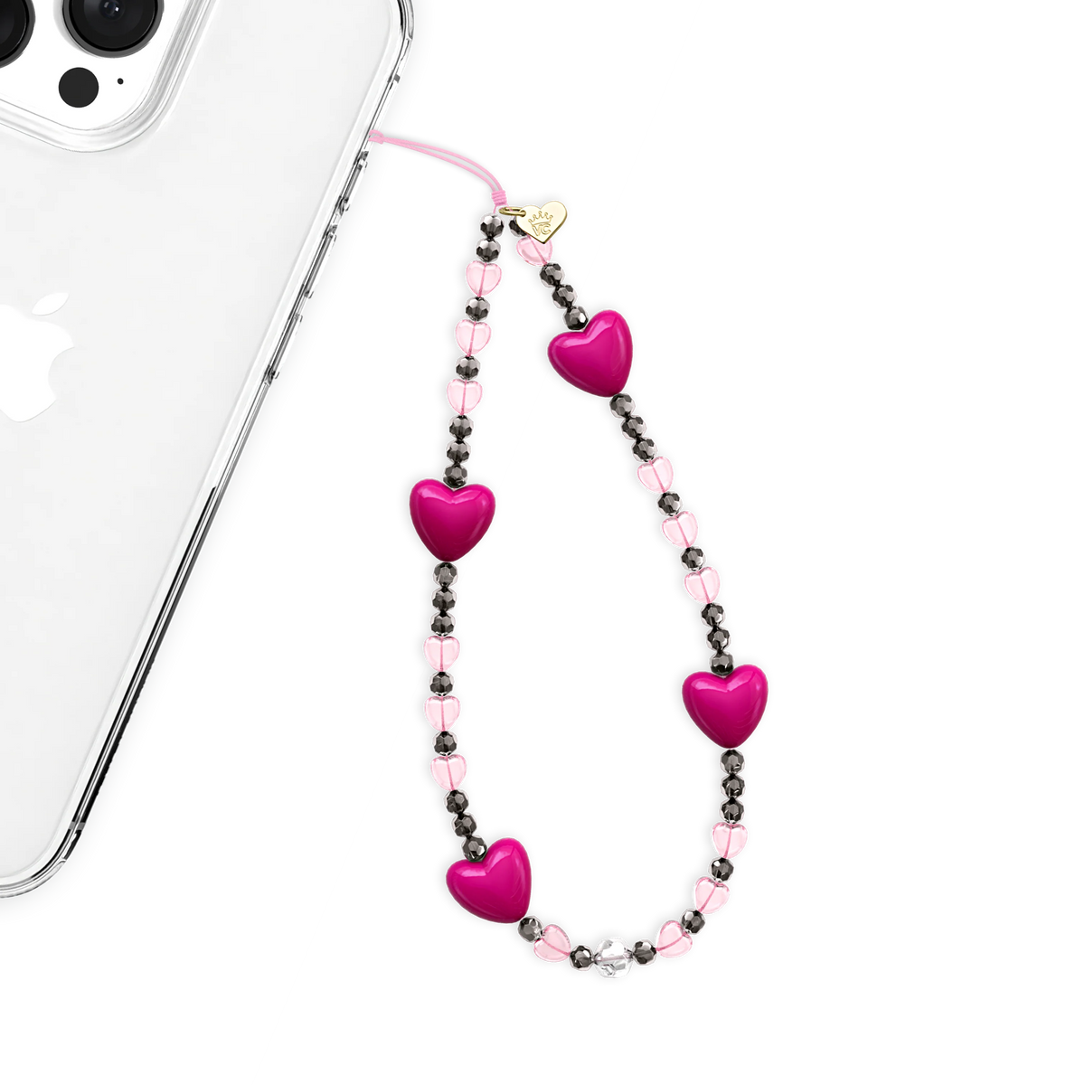 Pink & Black Heart Phone Charm