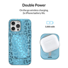 Blue Sapphire Leopard Portable MagSafe Charger Power Pack