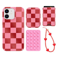Rose Vibe Checkered iPhone Bundle Set - Wallet