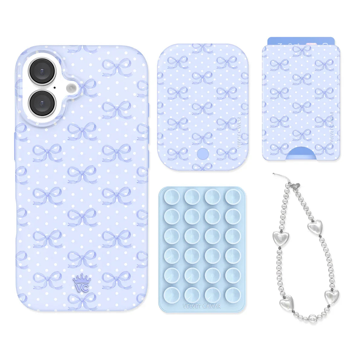Lovely Blue Bows iPhone Bundle Set - Wallet