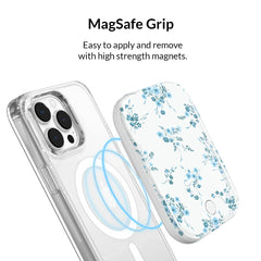 French Blue Floral Portable MagSafe Charger Power Pack