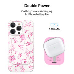 French Rose Floral Portable MagSafe Charger Power Pack