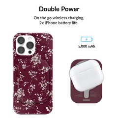 French Burgundy Floral Portable MagSafe Charger Power Pack
