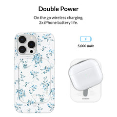 French Blue Floral Portable MagSafe Charger Power Pack