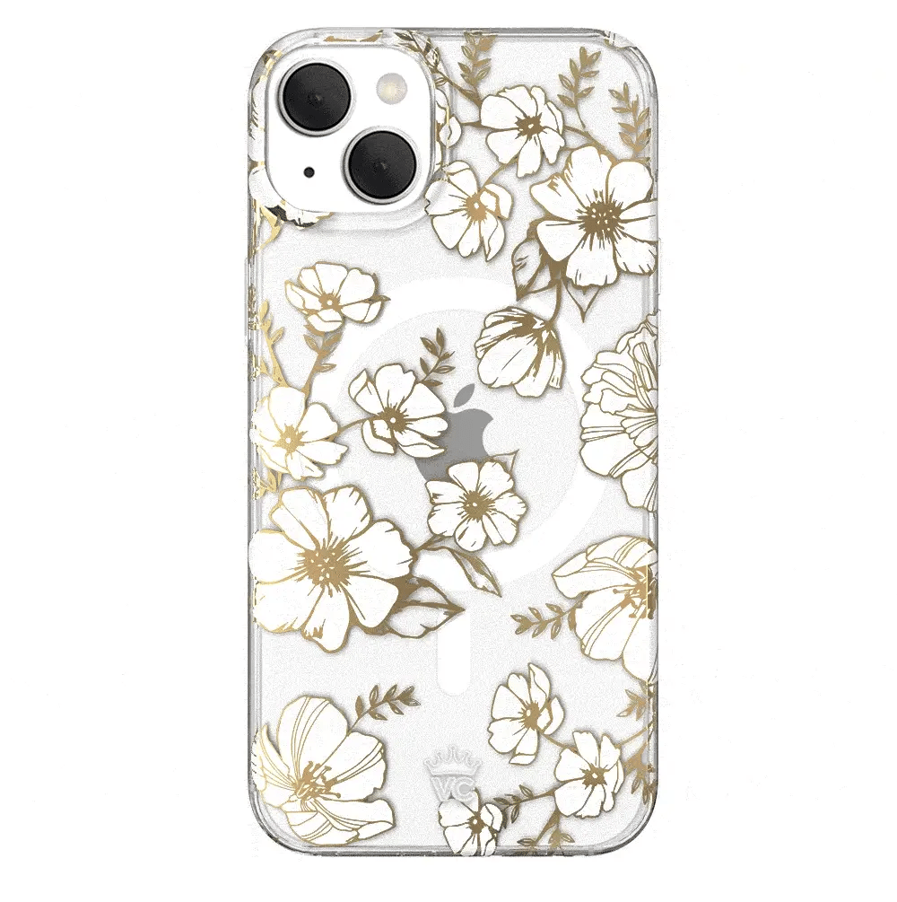 White and Gold Floral Clear iPhone Case