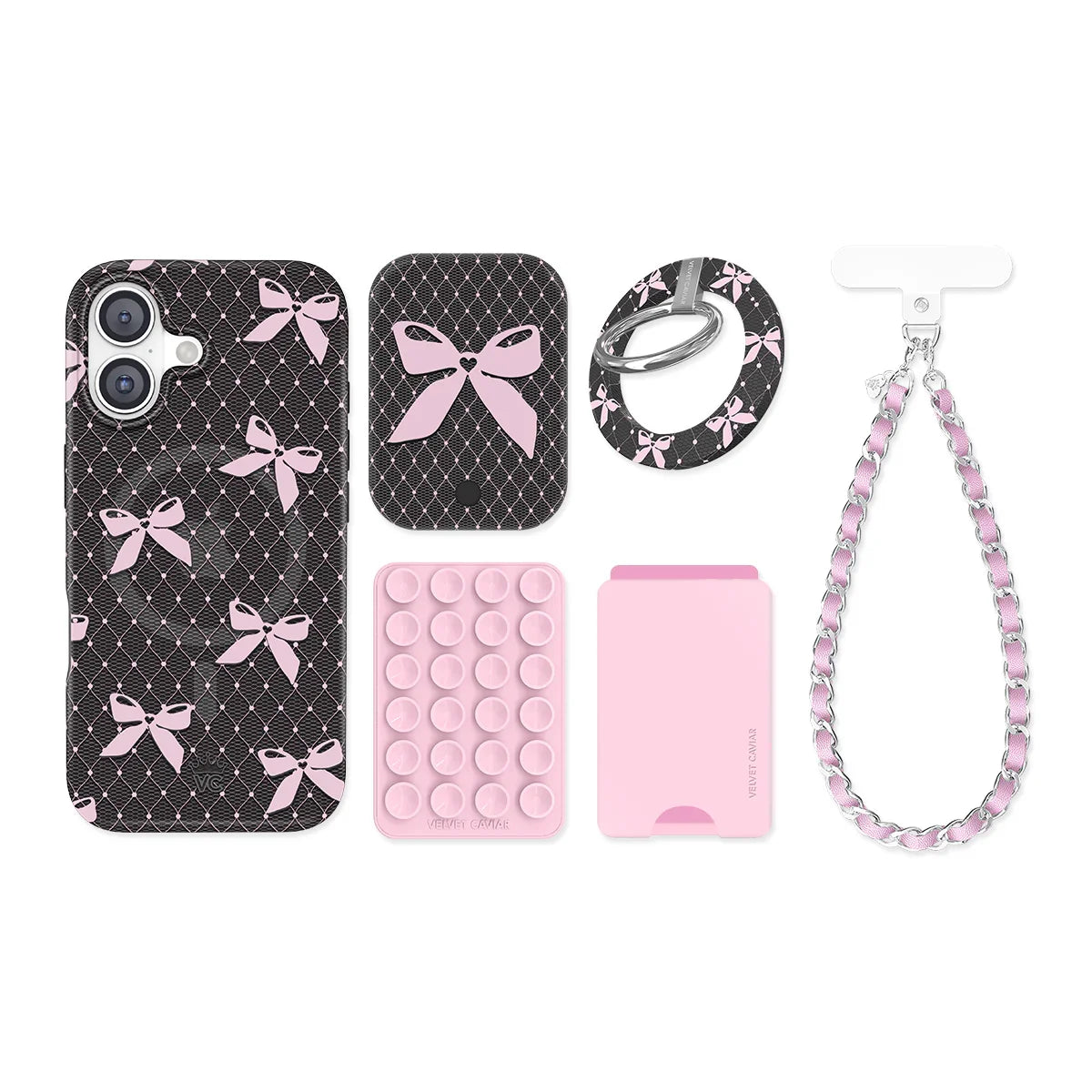 Lacy Pink Bows iPhone Bundle Set