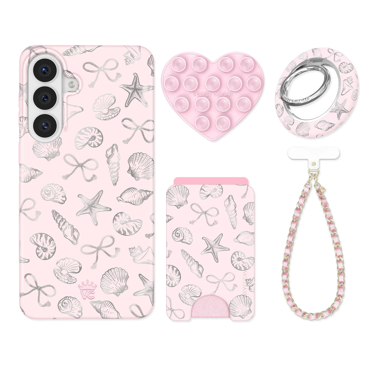 Pink Coastal Seashells Samsung Bundle Set
