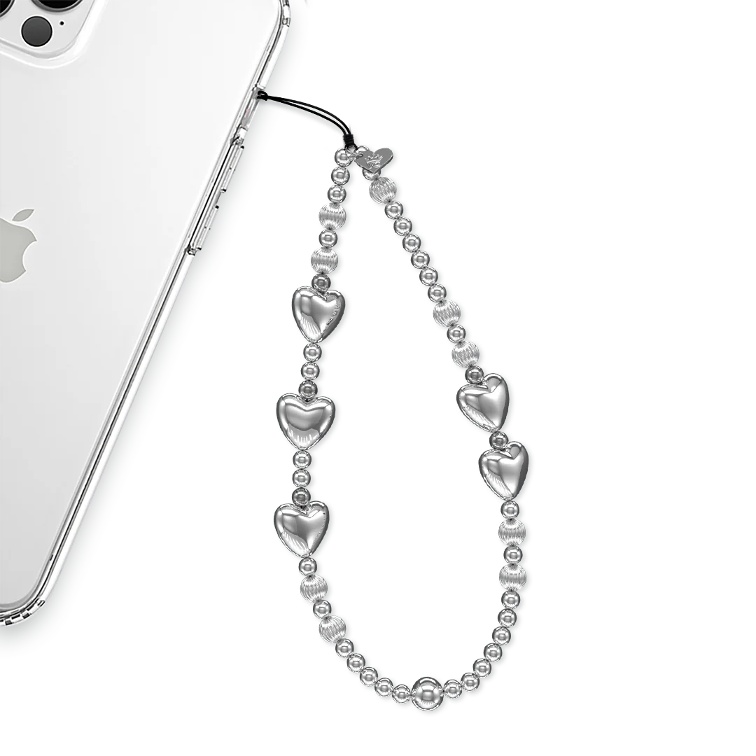 Metallic Silver Heart Phone Charm