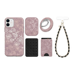 Dusty Rose Chrome Floral iPhone Bundle Set
