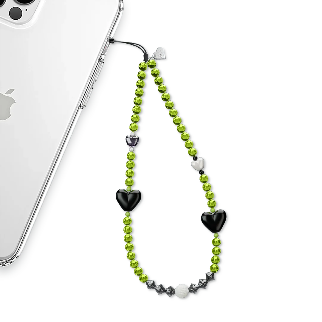 Green & Black Hearts Phone Charm