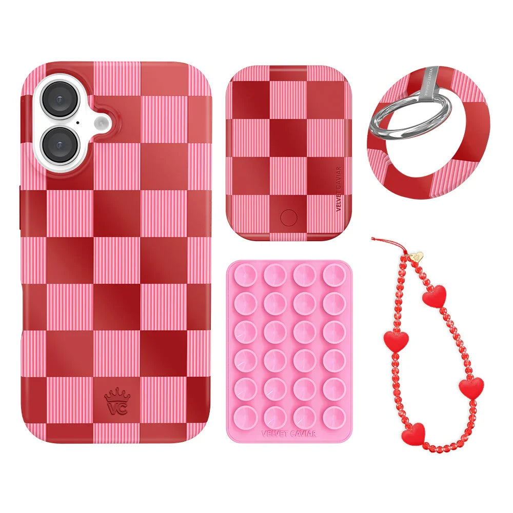 Rose Vibe Checkered iPhone Bundle Set - Grip